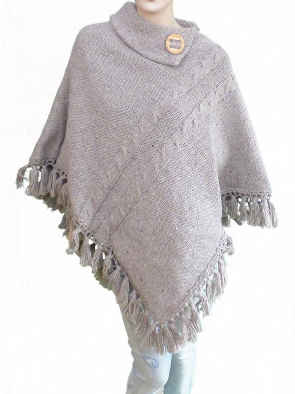 Strick Poncho  Taupe